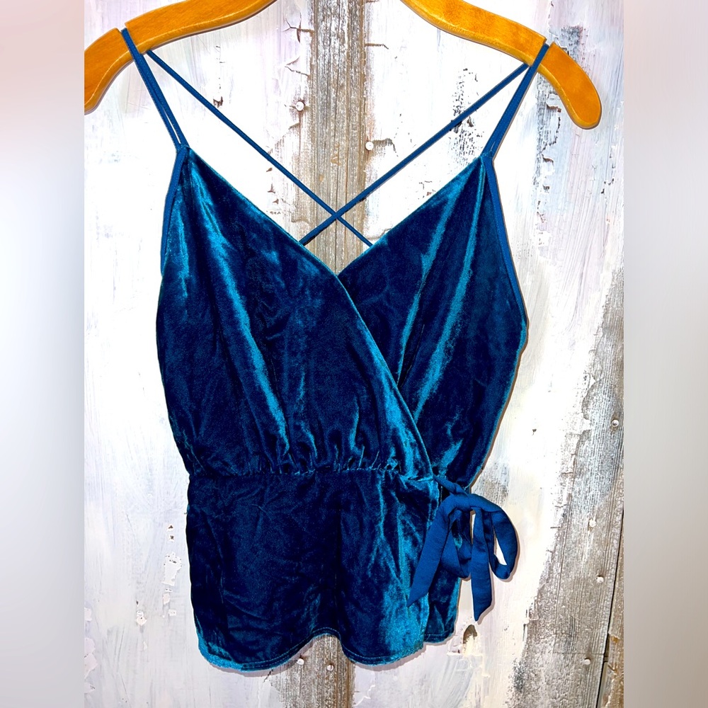 Gorgeous Saphire Blue Velvet Cross Bust Faux Wrap Top By Express Size XS